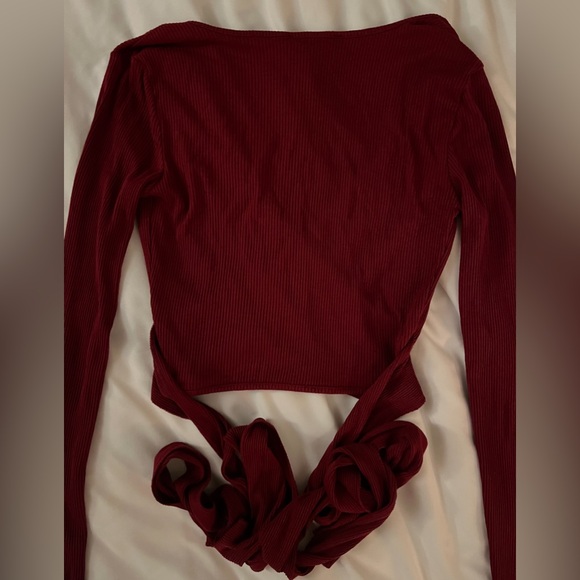 Forever 21 Small Ribbed Burgundy Tie-up Wrap Crop Top - Picture 9 of 11